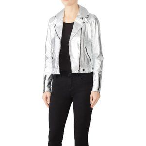 Slate & Willow Leather Moto Jacket Metallic Silver